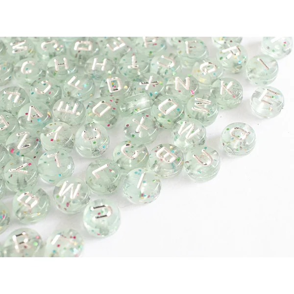 Lot de 200 perles rondes à paillettes - Lettres alphabet argentés
