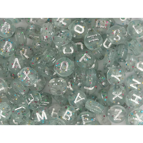 Lot de 200 perles rondes à paillettes - Lettres alphabet argentés