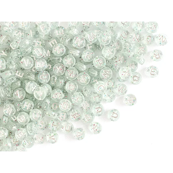 Lot de 200 perles rondes à paillettes - Lettres alphabet argentés