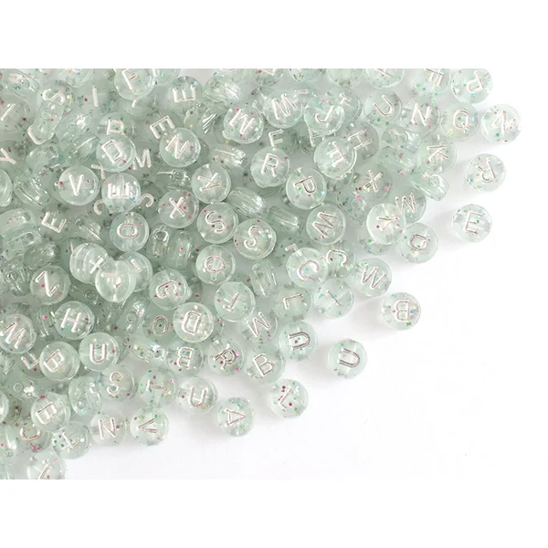 Lot de 200 perles rondes à paillettes - Lettres alphabet argentés
