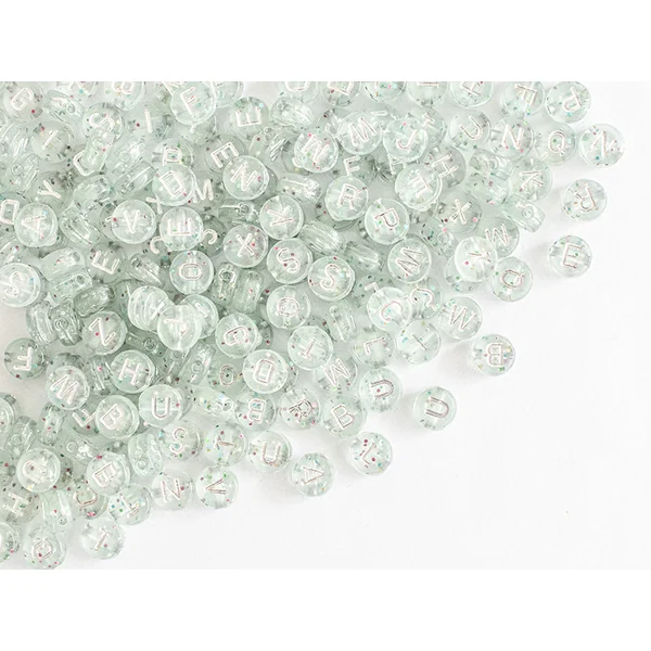 Lot de 200 perles rondes à paillettes - Lettres alphabet argentés