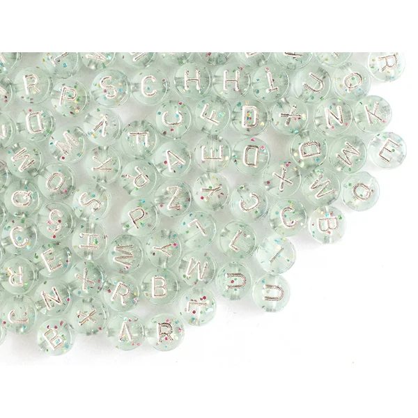 Lot de 200 perles rondes à paillettes - Lettres alphabet argentés