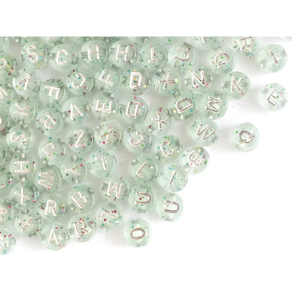 Lot de 200 perles rondes à paillettes - Lettres alphabet argentés