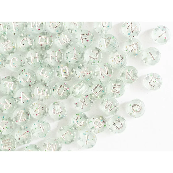 Lot de 200 perles rondes à paillettes - Lettres alphabet argentés
