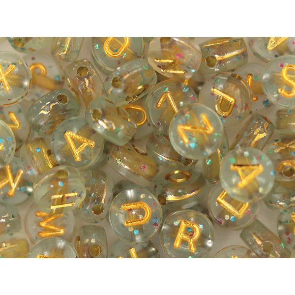 Lot de 200 perles rondes à paillettes - Lettres alphabet dorées