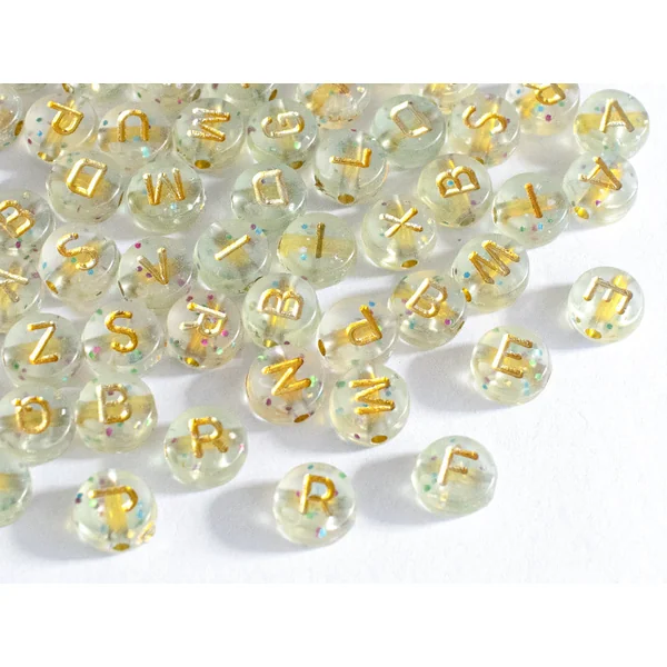 Lot de 200 perles rondes à paillettes - Lettres alphabet dorées