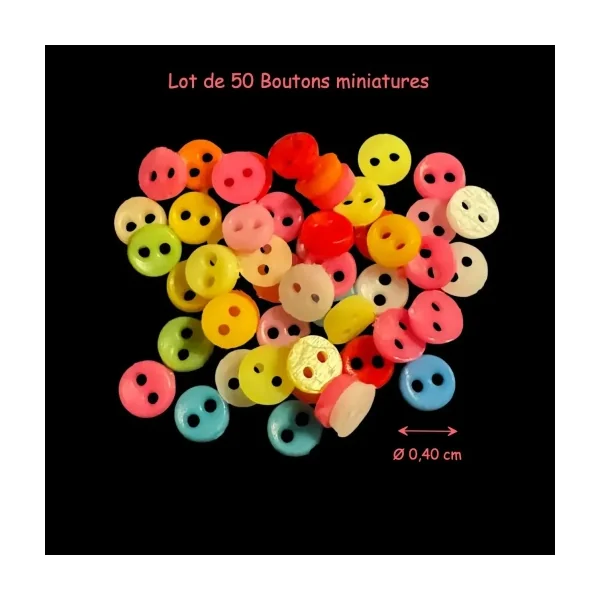 Lot de 50 boutons mercerie miniature deux trous 1/12e