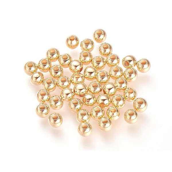 Lot de 50 perles rondes 4mm - dorées à l'or fin