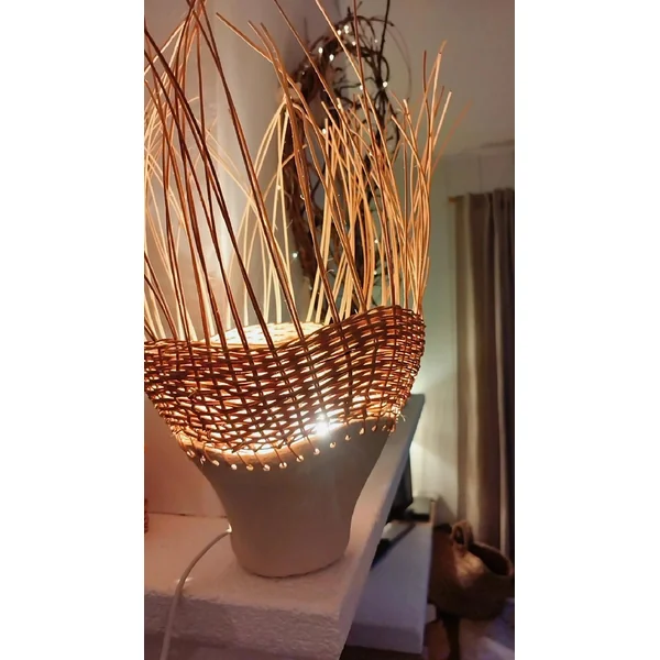 Luminaire grès & rotin