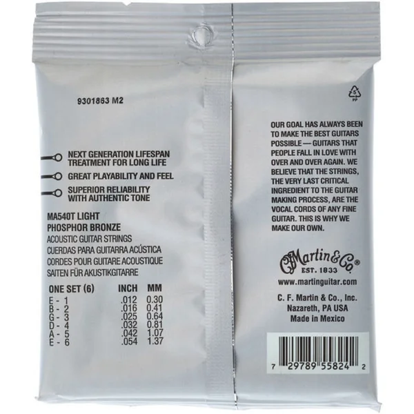 MA540T Acoustic Guitar 6-String Set Authentic Lifespan 2.0 92/8 Phosphor Bronze 12-54 - set of strings