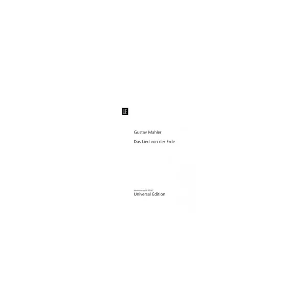 Mahler G. Das Lied Von Der Erde Vocal Score