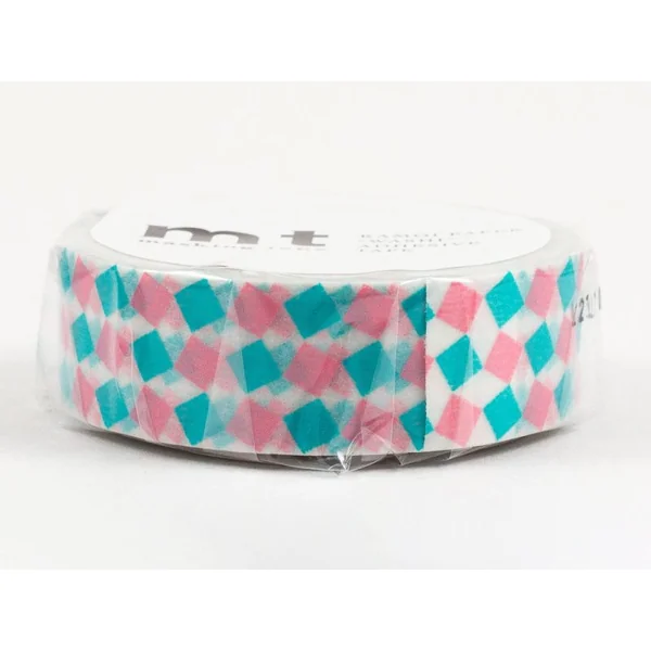 Masking tape motif - Carré rose et turquoise