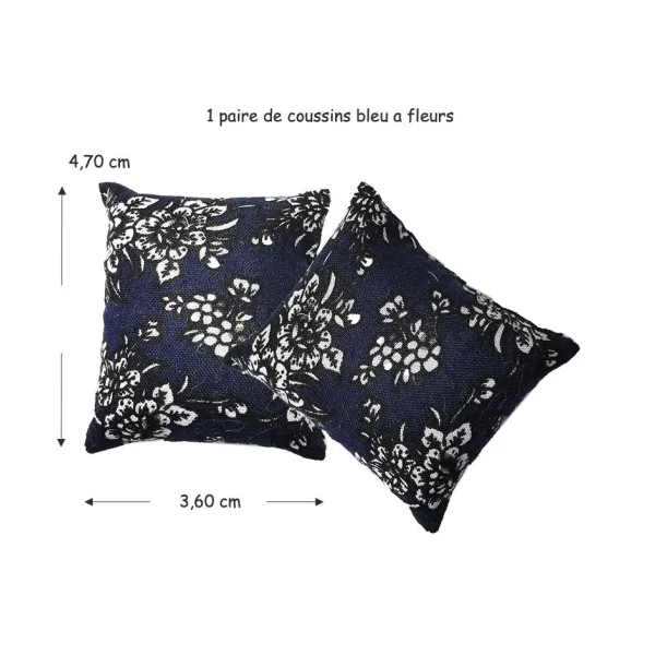Paire de coussins miniature fleurs bleues 1/12e