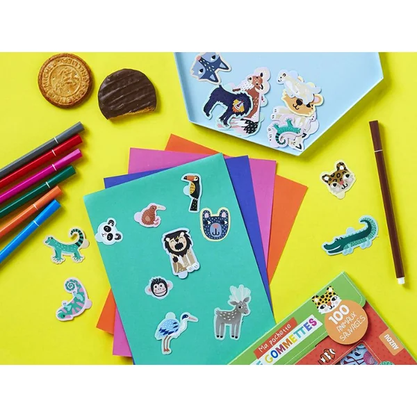 Pochette de 100 Gommettes - Animaux sauvages - Editions Auzou
