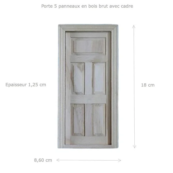 Porte à 5 panneaux - Bois brut