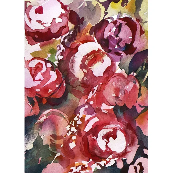 Roses ardentes - Aquarelle originale