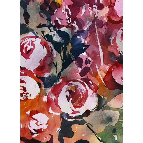 Roses ardentes - Aquarelle originale