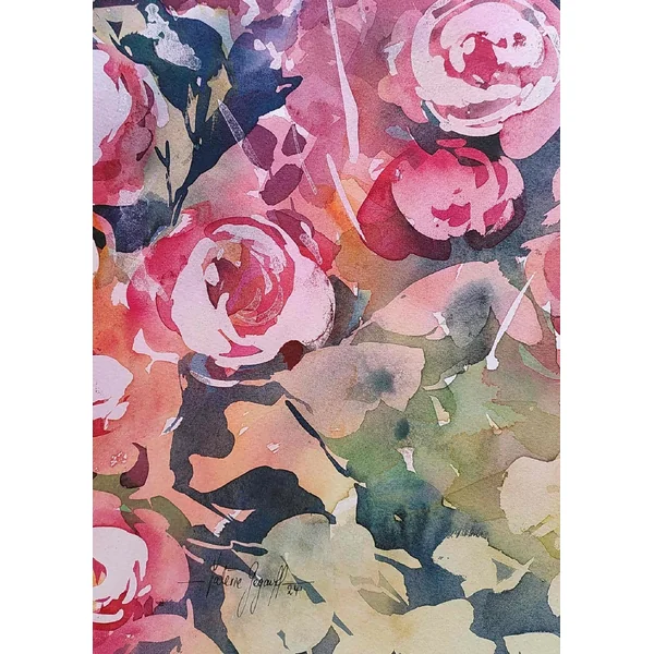Roses ardentes - Aquarelle originale