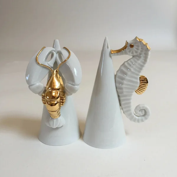 Sel Poivre Homard et Hippocampe en porcelaine.