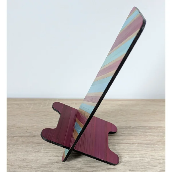 Support téléphone avec marqueterie de paille Bordeaux turquoise et dorée
