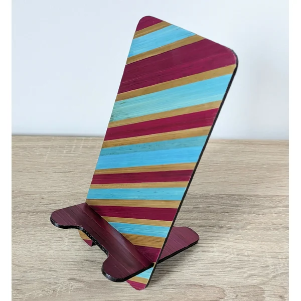 Support téléphone avec marqueterie de paille Bordeaux turquoise et dorée