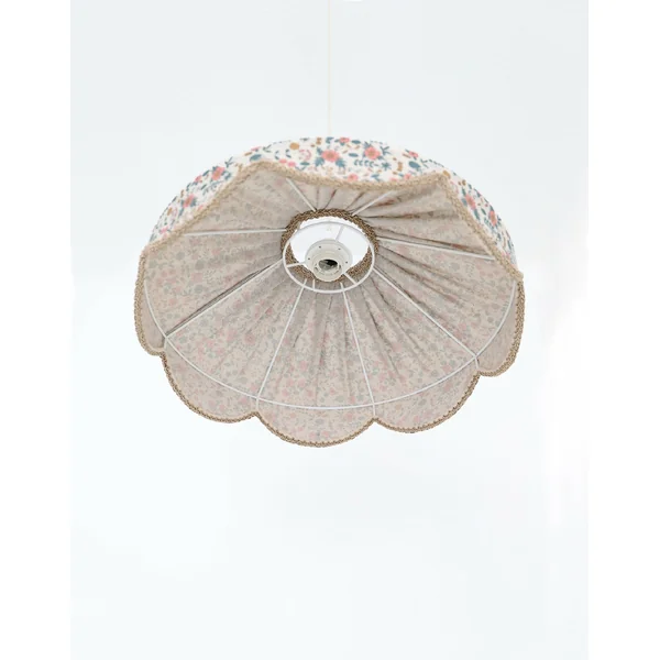 Suspension "Cosette" en Tissu Floral English Garden - Abat-jour Festonné Style Vintage Made in France