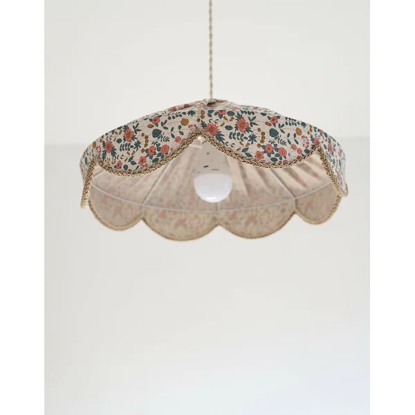 Suspension "Cosette" en Tissu Floral English Garden - Abat-jour Festonné Style Vintage Made in France