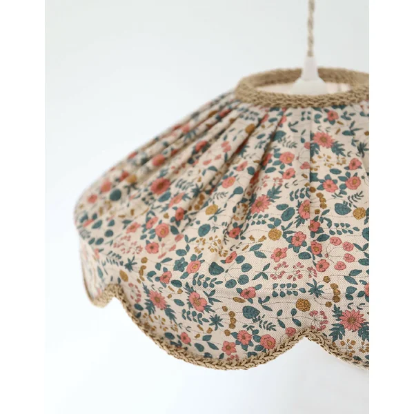 Suspension "Cosette" en Tissu Floral English Garden - Abat-jour Festonné Style Vintage Made in France