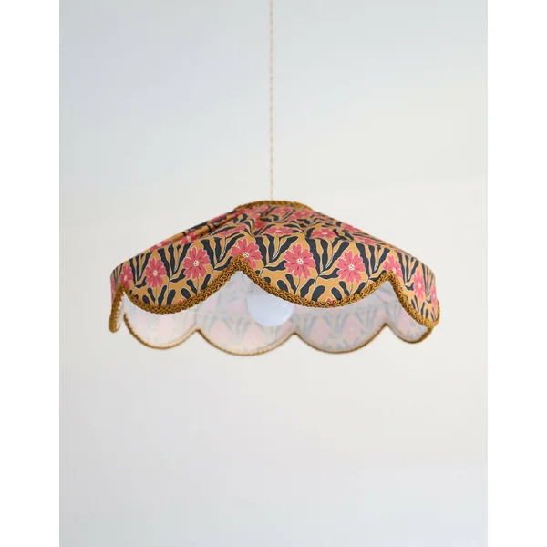 Suspension "Cosette" en Tissu Floral Goa - Abat-jour Festonné Style Vintage Made in France
