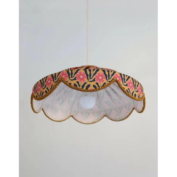 Suspension "Cosette" en Tissu Floral Goa - Abat-jour Festonné Style Vintage Made in France