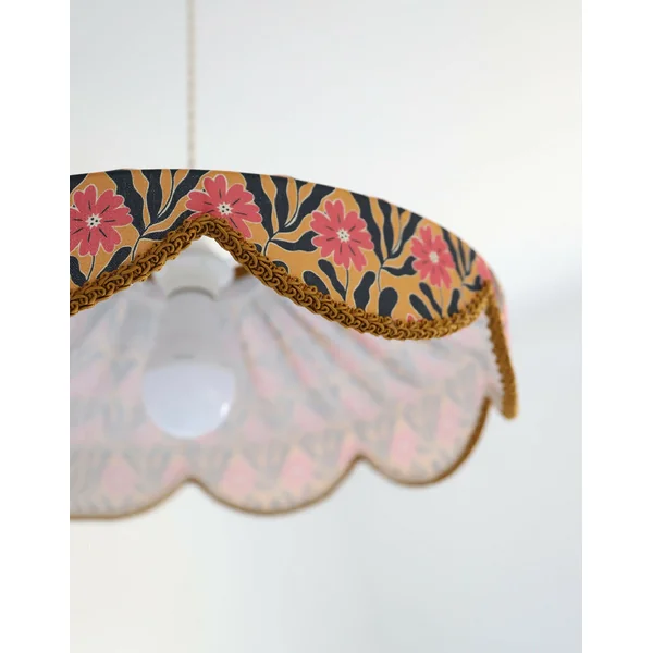 Suspension "Cosette" en Tissu Floral Goa - Abat-jour Festonné Style Vintage Made in France
