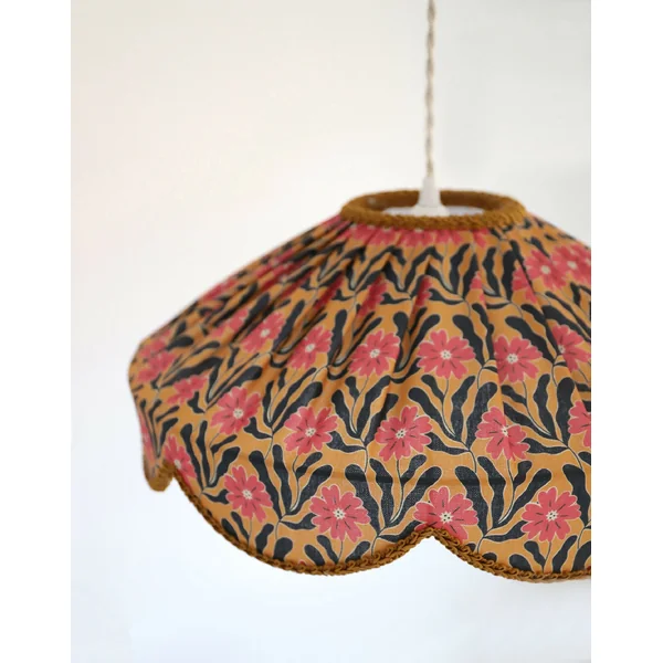 Suspension "Cosette" en Tissu Floral Goa - Abat-jour Festonné Style Vintage Made in France