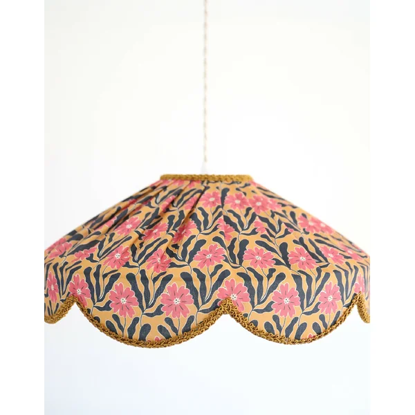Suspension "Cosette" en Tissu Floral Goa - Abat-jour Festonné Style Vintage Made in France
