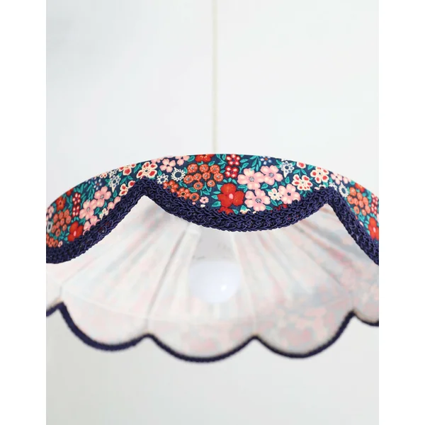 Suspension "Cosette" en Tissu Floral Mille Fleurs - Abat-jour Festonné Style Vintage Made in France