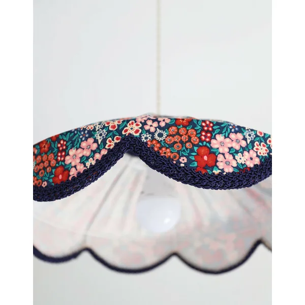 Suspension "Cosette" en Tissu Floral Mille Fleurs - Abat-jour Festonné Style Vintage Made in France