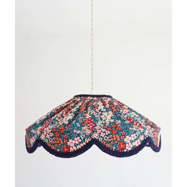 Suspension "Cosette" en Tissu Floral Mille Fleurs - Abat-jour Festonné Style Vintage Made in France