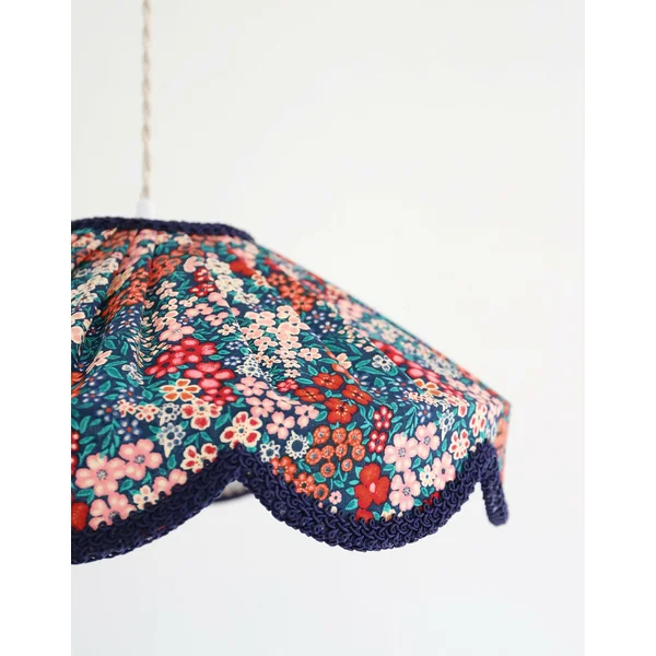 Suspension "Cosette" en Tissu Floral Mille Fleurs - Abat-jour Festonné Style Vintage Made in France