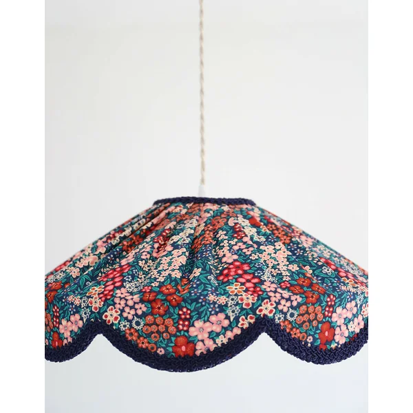 Suspension "Cosette" en Tissu Floral Mille Fleurs - Abat-jour Festonné Style Vintage Made in France