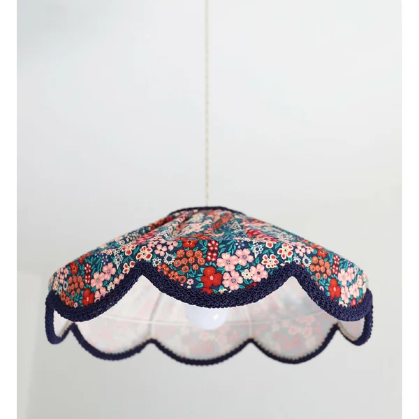 Suspension "Cosette" en Tissu Floral Mille Fleurs - Abat-jour Festonné Style Vintage Made in France