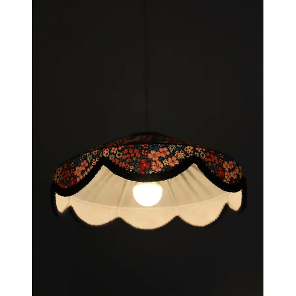 Suspension "Cosette" en Tissu Floral Mille Fleurs - Abat-jour Festonné Style Vintage Made in France