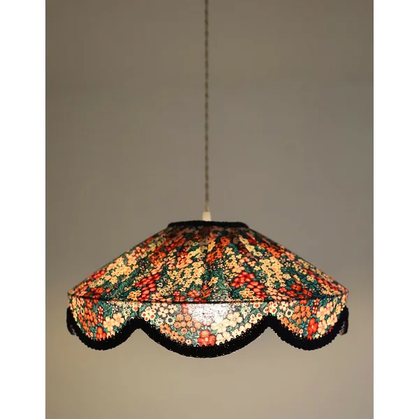 Suspension "Cosette" en Tissu Floral Mille Fleurs - Abat-jour Festonné Style Vintage Made in France