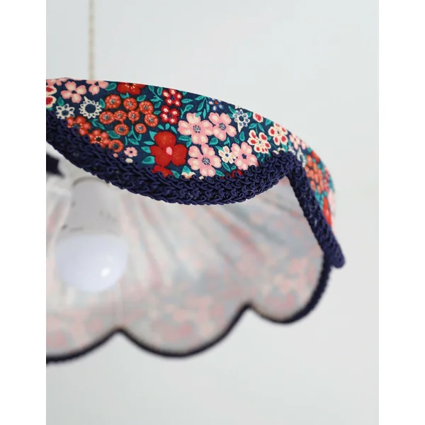 Suspension "Cosette" en Tissu Floral Mille Fleurs - Abat-jour Festonné Style Vintage Made in France
