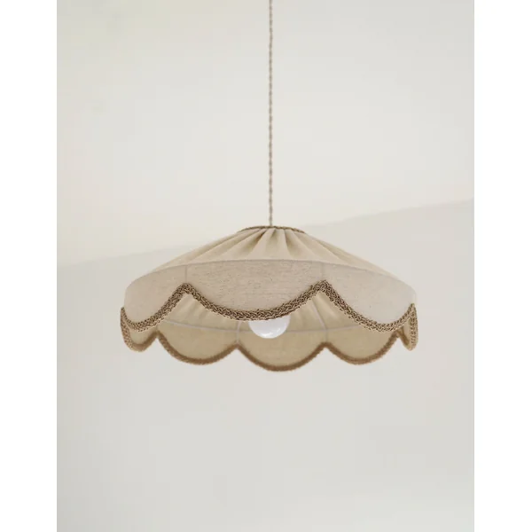 Suspension "Cosette" en Tissu Uni Beige Classic - Abat-jour Festonné Style Vintage Made in France