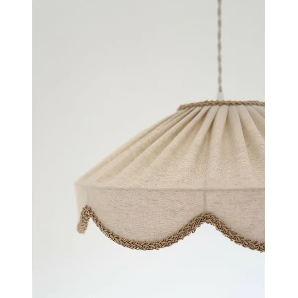 Suspension "Cosette" en Tissu Uni Beige Classic - Abat-jour Festonné Style Vintage Made in France