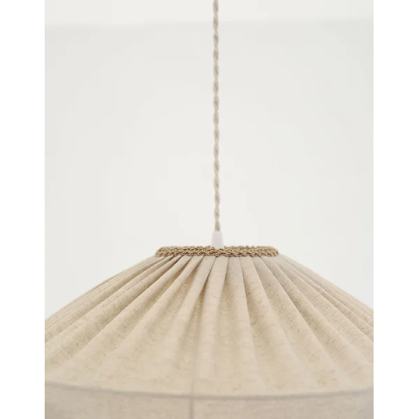 Suspension "Cosette" en Tissu Uni Beige Classic - Abat-jour Festonné Style Vintage Made in France