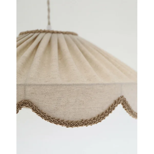 Suspension "Cosette" en Tissu Uni Beige Classic - Abat-jour Festonné Style Vintage Made in France