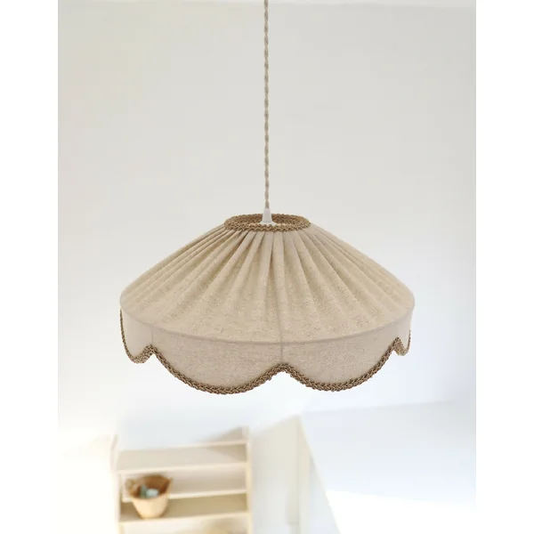 Suspension "Cosette" en Tissu Uni Beige Classic - Abat-jour Festonné Style Vintage Made in France