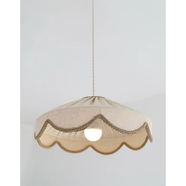 Suspension "Cosette" en Tissu Uni Beige Classic - Abat-jour Festonné Style Vintage Made in France