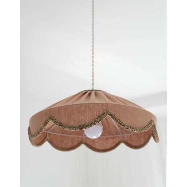 Suspension "Cosette" en Tissu Uni Lin Classic Linen - Abat-jour Festonné Style Vintage Made in France