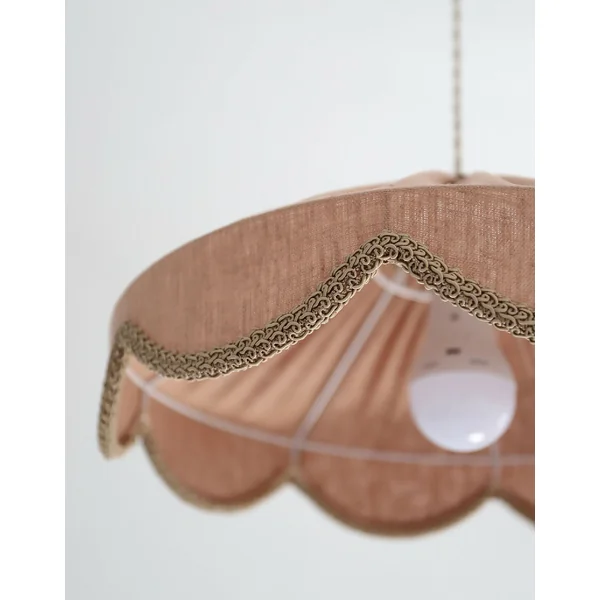 Suspension "Cosette" en Tissu Uni Lin Classic Linen - Abat-jour Festonné Style Vintage Made in France